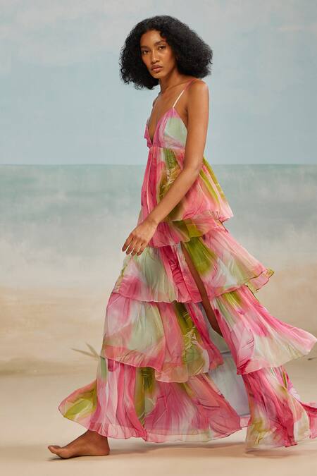 The Iaso Multi Color Crepe, Modal Feathers V-neck Lolly Strap Shoulder Printed Top Online at Aza Fashions The Iaso_Multi Color Crepe, Modal Feathers V-neck Lolly Strap Shoulder Printed Top _Online_at_Aza_Fashions