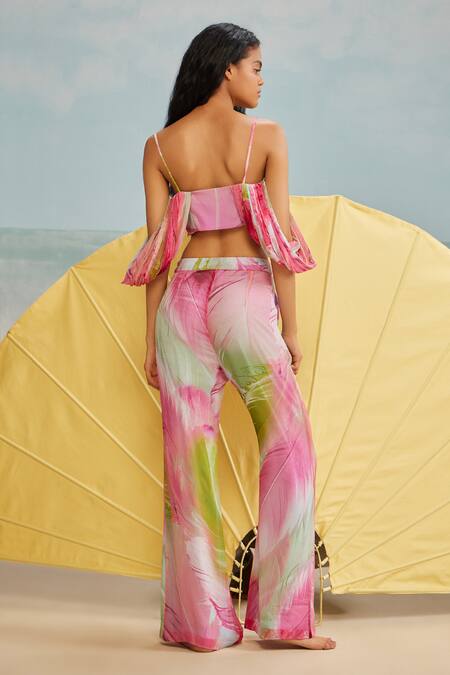 Shop The Iaso Multi Color Chiffon, Modal Lolly Printed Flared Pant at Aza Fashions Shop_The Iaso_Multi Color Chiffon, Modal Lolly Printed Flared Pant _at_Aza_Fashions