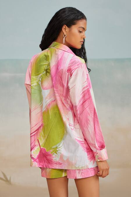 Shop The Iaso Multi Color Cotton Lolly Feather Print Shorts at Aza Fashions Shop_The Iaso_Multi Color Cotton Lolly Feather Print Shorts _at_Aza_Fashions