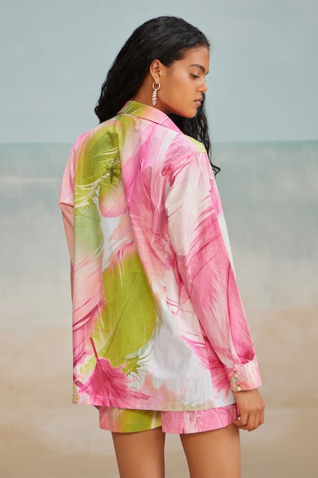 Shop_The Iaso_Multi Color Cotton, Poplin Feathers Sweetheart Neck Lolly Leaf Print Bandeau _at_Aza_Fashions