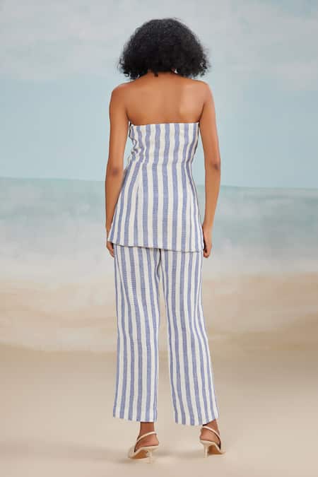 Shop The Iaso White Cotton, Modal Tate Stripe Print Pant at Aza Fashions Shop_The Iaso_White Cotton, Modal Tate Stripe Print Pant _at_Aza_Fashions