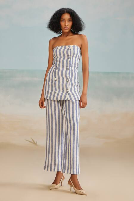 The Iaso White Cotton, Modal Tate Stripe Print Pant Online at Aza Fashions The Iaso_White Cotton, Modal Tate Stripe Print Pant _Online_at_Aza_Fashions