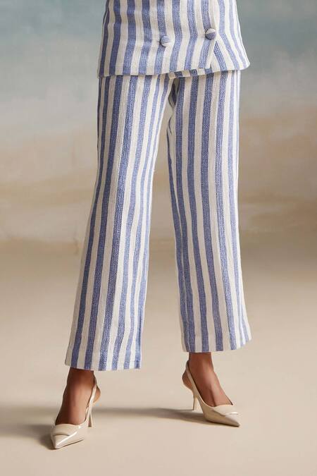 Buy The Iaso White Cotton, Modal Tate Stripe Print Pant Online at Aza Fashions Buy_The Iaso_White Cotton, Modal Tate Stripe Print Pant _Online_at_Aza_Fashions