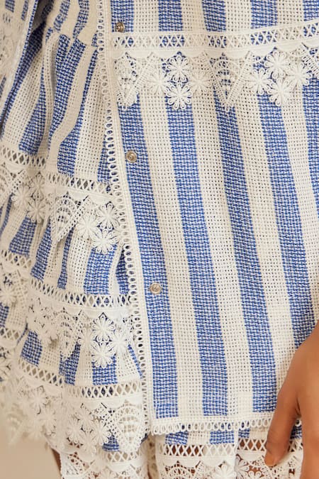 Shop The Iaso White Cotton, Modal Lace Tate Stripe Print Short Skirt Online at Aza Fashions Shop_The Iaso_White Cotton, Modal Lace Tate Stripe Print Short Skirt _Online_at_Aza_Fashions