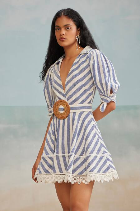 Buy The Iaso White Cotton, Modal Lace Collared Tate Stripe Print Short Dress Online at Aza Fashions Buy_The Iaso_White Cotton, Modal Lace Collared Tate Stripe Print Short Dress _Online_at_Aza_Fashions