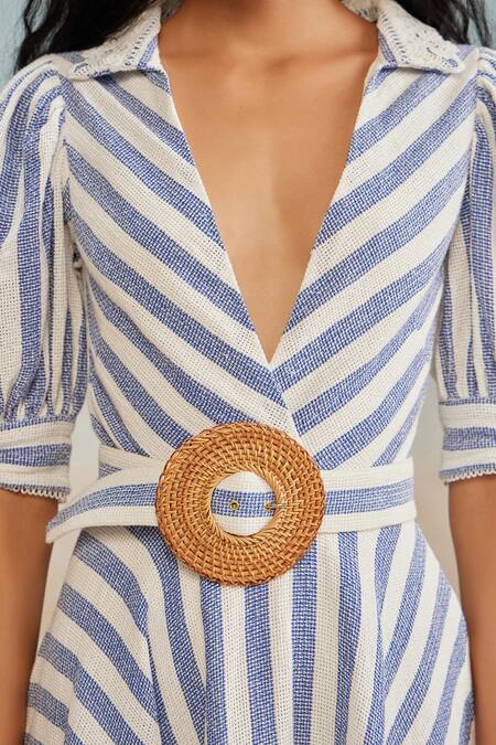 Shop The Iaso White Cotton, Modal Lace Collared Tate Stripe Print Short Dress Online at Aza Fashions Shop_The Iaso_White Cotton, Modal Lace Collared Tate Stripe Print Short Dress _Online_at_Aza_Fashions