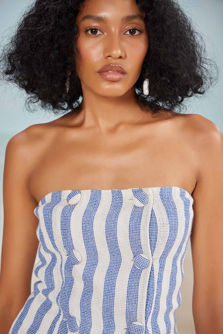 Buy The Iaso White Cotton Collared Tate Stripe Print Vest Top Online at Aza Fashions Buy_The Iaso_White Cotton Collared Tate Stripe Print Vest Top _Online_at_Aza_Fashions