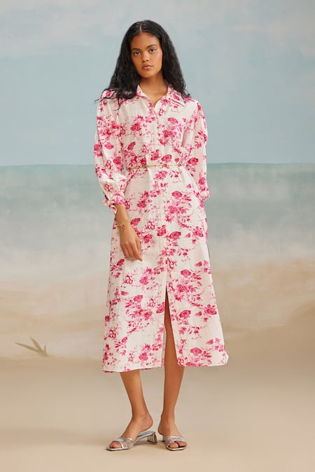 THE IASO Fay Floral Print Shirt Dress 