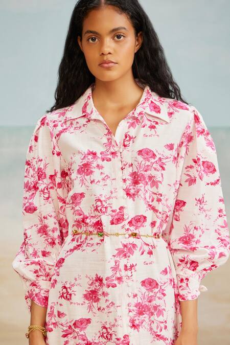 Buy The Iaso White Cotton Collared Fay Floral Print Shirt Dress Online at Aza Fashions Buy_The Iaso_White Cotton Collared Fay Floral Print Shirt Dress _Online_at_Aza_Fashions