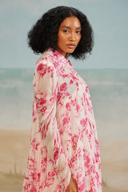 Shop The Iaso White Crepe, Modal Collared Fay Floral Print Short Dress Online at Aza Fashions Shop_The Iaso_White Crepe, Modal Collared Fay Floral Print Short Dress _Online_at_Aza_Fashions