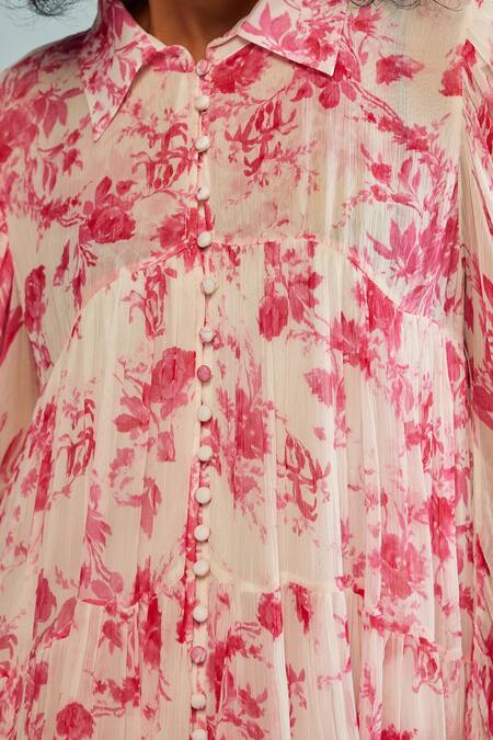 The Iaso White Crepe, Modal Collared Fay Floral Print Short Dress at Aza Fashions The Iaso_White Crepe, Modal Collared Fay Floral Print Short Dress _at_Aza_Fashions