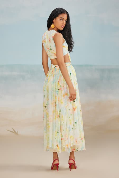 Shop The Iaso White Crepe, Modal Drew Printed Midi Skirt at Aza Fashions Shop_The Iaso_White Crepe, Modal Drew Printed Midi Skirt _at_Aza_Fashions