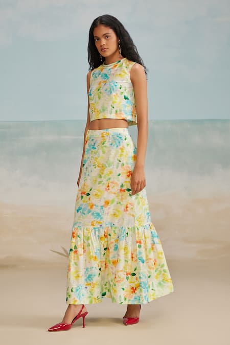 The Iaso White Cotton High Neck Drew Abstract Print Top Online at Aza Fashions The Iaso_White Cotton High Neck Drew Abstract Print Top _Online_at_Aza_Fashions