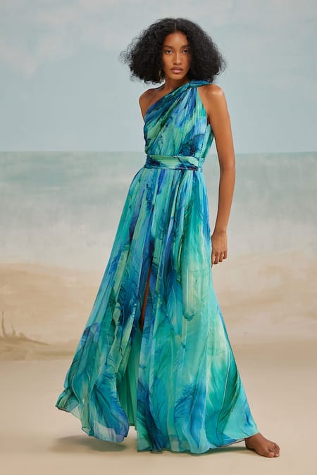 THE IASO Darla Feather Gathered One Shoulder Dress 