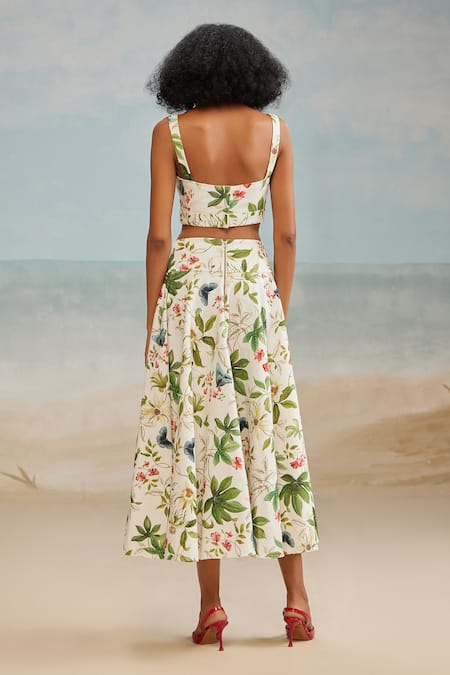Shop The Iaso White Cotton, Modal Pono Floral Print Midi Skirt at Aza Fashions Shop_The Iaso_White Cotton, Modal Pono Floral Print Midi Skirt _at_Aza_Fashions
