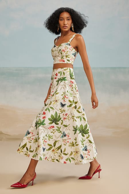 Buy The Iaso White Cotton, Modal Pono Floral Print Midi Skirt Online at Aza Fashions Buy_The Iaso_White Cotton, Modal Pono Floral Print Midi Skirt _Online_at_Aza_Fashions