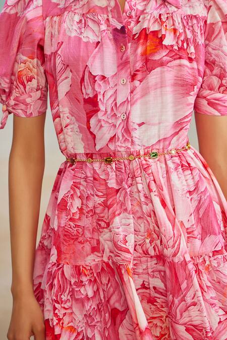 Buy The Iaso Pink Viscose, Modal Collared Lana Floral Print Shirt Dress Online at Aza Fashions Buy_The Iaso_Pink Viscose, Modal Collared Lana Floral Print Shirt Dress _Online_at_Aza_Fashions