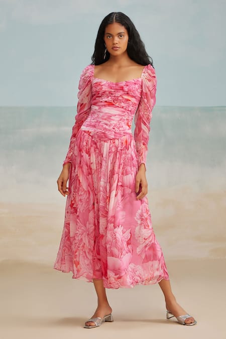 THE IASO Lana Floral Print Ruched Dress 