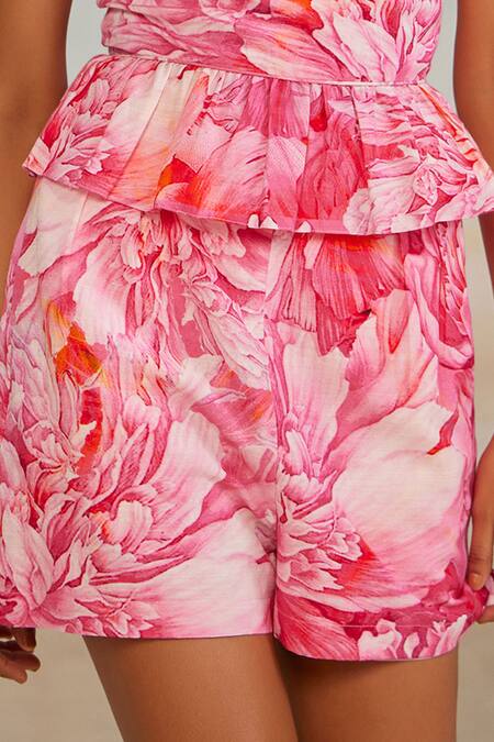 Buy The Iaso Pink Cotton Lana Floral Print Shorts Online at Aza Fashions Buy_The Iaso_Pink Cotton Lana Floral Print Shorts _Online_at_Aza_Fashions