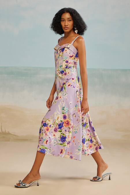 Buy_The Iaso_Purple Modal Sweetheart Neck Corset Floral Print Dress _Online_at_Aza_Fashions
