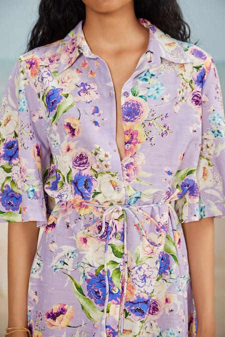 Buy The Iaso Purple Cotton Collared Floral Print Shirt Dress Online at Aza Fashions Buy_The Iaso_Purple Cotton Collared Floral Print Shirt Dress _Online_at_Aza_Fashions