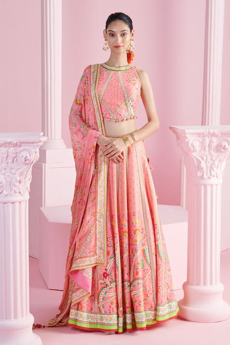 MANDIRA WIRK - Indian Ekin Geometric & Floral Print Lehenga Set 