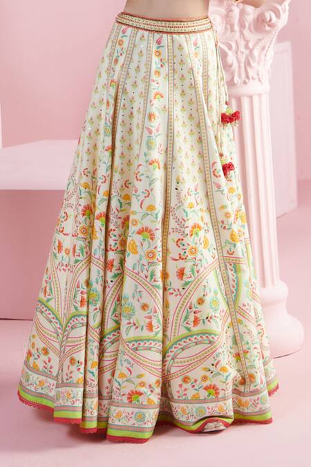 Buy Mandira Wirk - Indian Ivory Chanderi Sequins, Beads Halter Neck Safir Blossom Print Lehenga Set Online at Aza Fashions Buy_Mandira Wirk - Indian_Ivory Chanderi Sequins, Beads Halter Neck Safir Blossom Print Lehenga Set _Online_at_Aza_Fashions