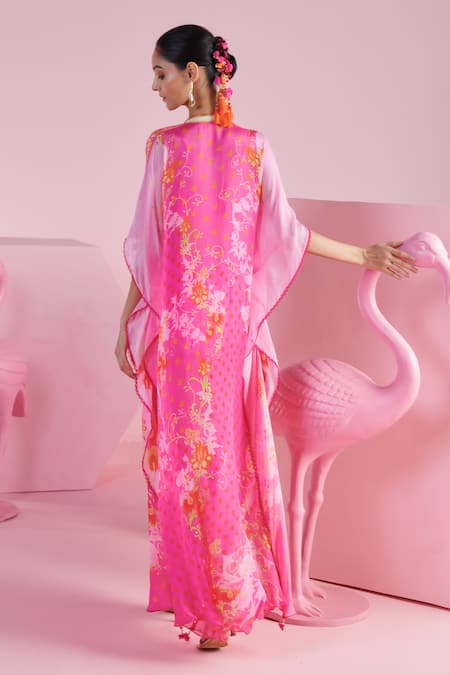 Mandira Wirk - Indian Safak Floral Cluster Print Kaftan With Bralette 