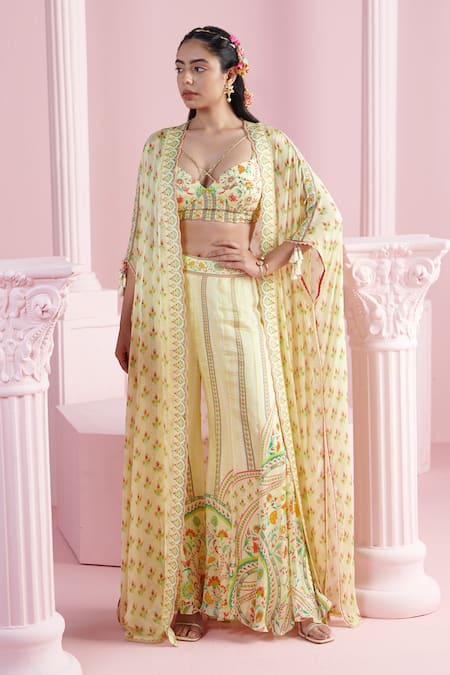 MANDIRA WIRK - Indian Printed Cape Flared Pant Set 