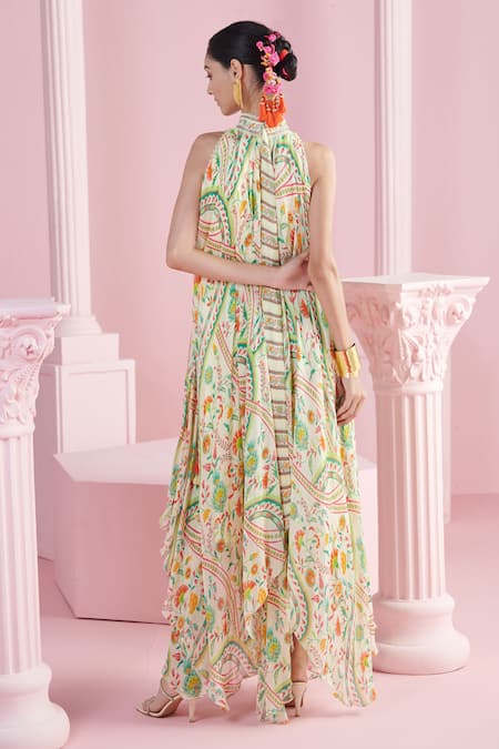 Mandira Wirk - Indian Floral Print Asymmetric Maxi Dress 