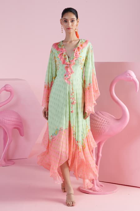 MANDIRA WIRK - Indian Arda Iznik Printed Asymmetric Kaftan 