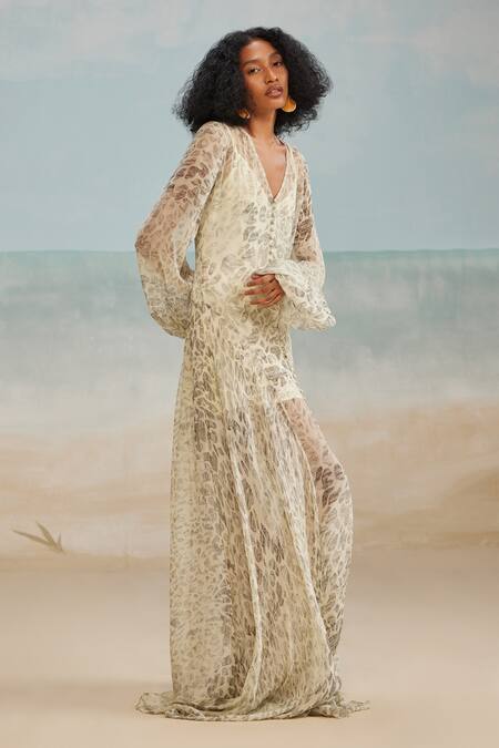 Buy The Iaso Grey Chiffon V-neck Cher Beach Slip On Dress Online at Aza Fashions Buy_The Iaso_Grey Chiffon V-neck Cher Beach Slip On Dress _Online_at_Aza_Fashions