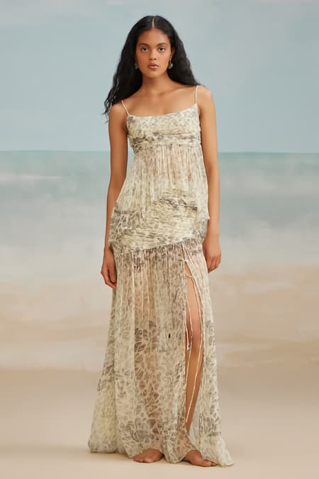 The Iaso Grey Chiffon Cher Abstract Print Skirt Online at Aza Fashions The Iaso_Grey Chiffon Cher Abstract Print Skirt _Online_at_Aza_Fashions