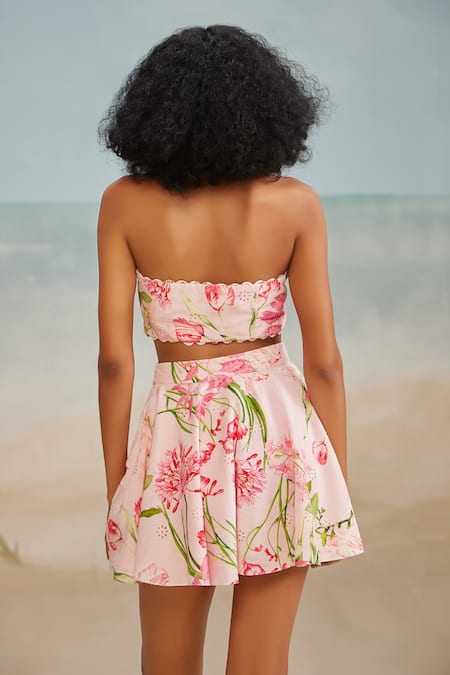 Shop_The Iaso_Pink Modal, Satin Bandeau Neck Shay Floral Print Top _at_Aza_Fashions