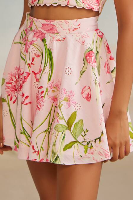 Buy The Iaso Pink Modal, Cotton Shay Floral Print Mini Skirt Online at Aza Fashions Buy_The Iaso_Pink Modal, Cotton Shay Floral Print Mini Skirt _Online_at_Aza_Fashions