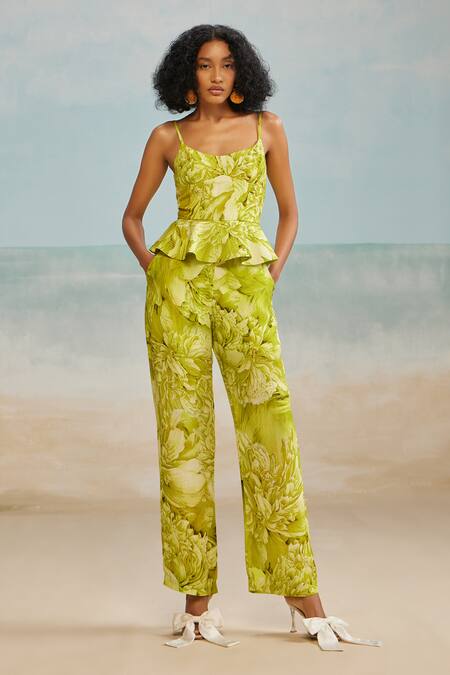 The Iaso Green Modal, Twill Scoop Neck Jag Floral Print Corset Top Online at Aza Fashions The Iaso_Green Modal, Twill Scoop Neck Jag Floral Print Corset Top _Online_at_Aza_Fashions