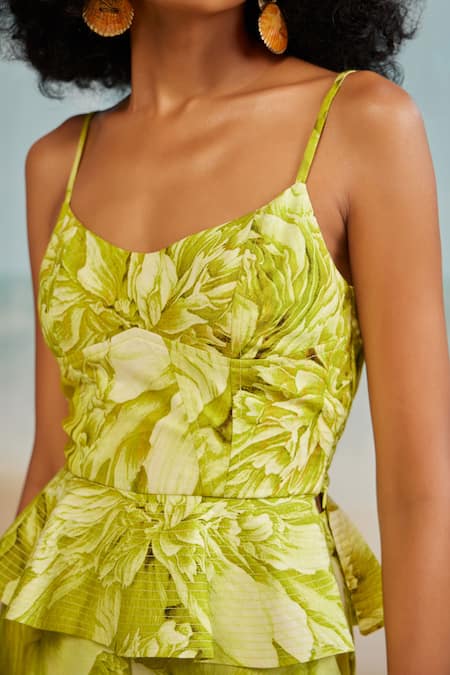Shop The Iaso Green Modal, Twill Scoop Neck Jag Floral Print Corset Top Online at Aza Fashions Shop_The Iaso_Green Modal, Twill Scoop Neck Jag Floral Print Corset Top _Online_at_Aza_Fashions