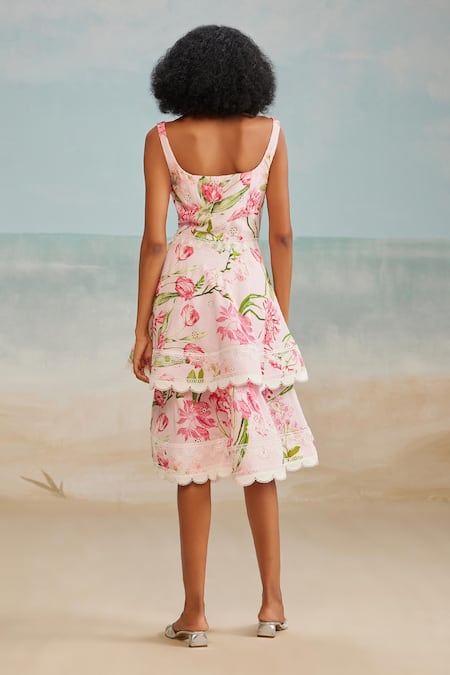 Shop_The Iaso_White Modal Lace Scoop Neck Shay Floral Print Dress _at_Aza_Fashions