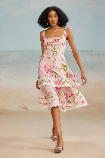 The Iaso_White Modal Lace Scoop Neck Shay Floral Print Dress _Online_at_Aza_Fashions