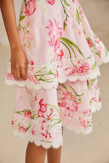 Shop_The Iaso_White Modal Lace Scoop Neck Shay Floral Print Dress _Online_at_Aza_Fashions