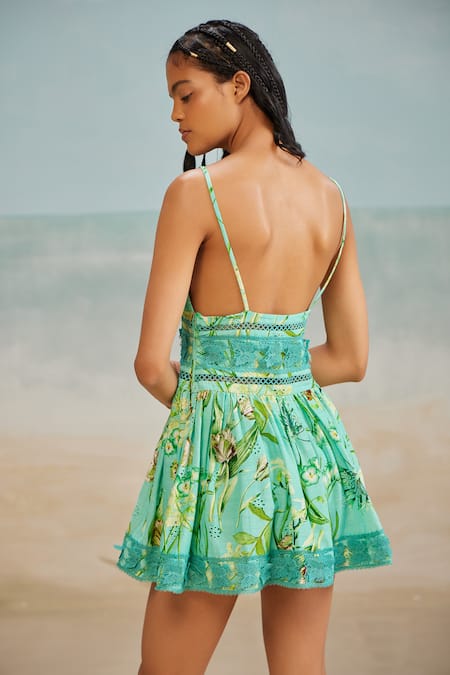 Shop The Iaso Green Modal Sweetheart Neck Mele Strappy Mini Dress at Aza Fashions Shop_The Iaso_Green Modal Sweetheart Neck Mele Strappy Mini Dress _at_Aza_Fashions