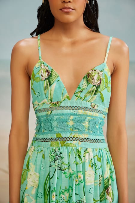 The Iaso Green Modal Sweetheart Neck Mele Strappy Mini Dress Online at Aza Fashions The Iaso_Green Modal Sweetheart Neck Mele Strappy Mini Dress _Online_at_Aza_Fashions