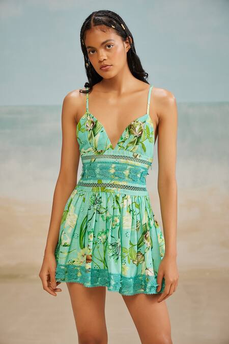 Shop The Iaso Green Modal Sweetheart Neck Mele Strappy Mini Dress Online at Aza Fashions Shop_The Iaso_Green Modal Sweetheart Neck Mele Strappy Mini Dress _Online_at_Aza_Fashions