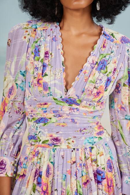 Buy The Iaso Purple Modal, Cotton V-neck Floral Print Flared Short Dress Online at Aza Fashions Buy_The Iaso_Purple Modal, Cotton V-neck Floral Print Flared Short Dress _Online_at_Aza_Fashions