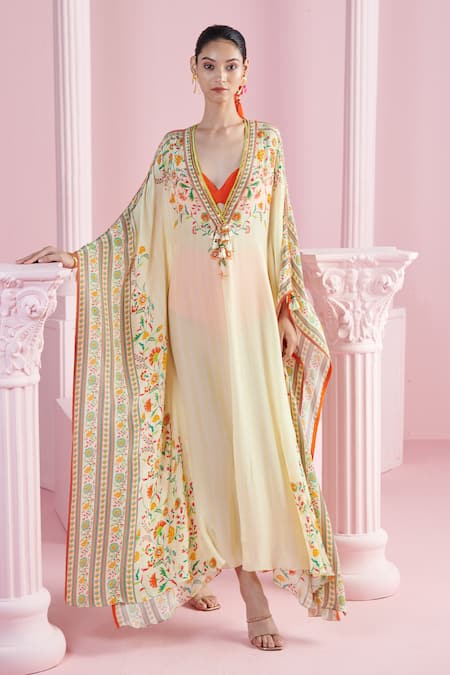 MANDIRA WIRK - Indian Iznik Print Kaftan With Bralette 