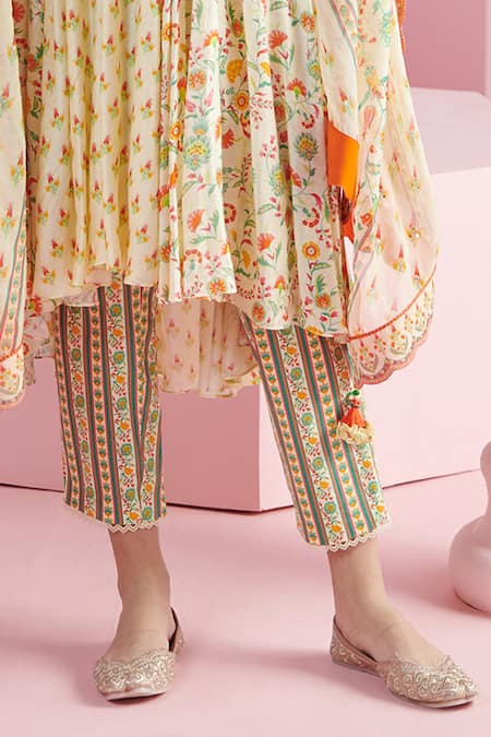 Mandira Wirk - Indian Ivory Organza, Chanderi Sequins, Beads Safiya Blossom Cluster Print Anarkali Set Online at Aza Fashions Mandira Wirk - Indian_Ivory Organza, Chanderi Sequins, Beads Safiya Blossom Cluster Print Anarkali Set _Online_at_Aza_Fashions