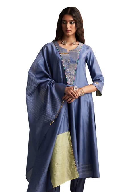 Buy Charkhee Blue Kurta And Dupatta Chanderi Embroidered Zari Bodice Panelled Salwar Set Online at Aza Fashions Buy_Charkhee_Blue Kurta And Dupatta Chanderi Embroidered Zari Bodice Panelled Salwar Set _Online_at_Aza_Fashions