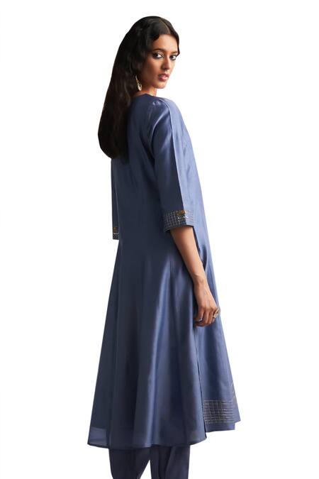 Buy Charkhee Blue Kurta And Dupatta Chanderi Embroidered Zari Bodice Panelled Salwar Set Buy_Charkhee_Blue Kurta And Dupatta Chanderi Embroidered Zari Bodice Panelled Salwar Set