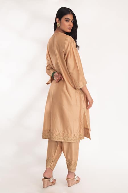 Shop Chhaya Mehrotra Beige Voile, Silk Zari, Embroidery Satya Zardozi Sleeve Kurta And Salwar Set at Aza Fashions Shop_Chhaya Mehrotra_Beige Voile, Silk Zari, Embroidery Satya Zardozi Sleeve Kurta And Salwar Set _at_Aza_Fashions