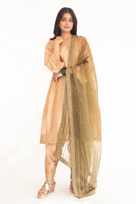 Chhaya Mehrotra Beige Voile, Silk Zari, Embroidery Satya Zardozi Sleeve Kurta And Salwar Set Online at Aza Fashions Chhaya Mehrotra_Beige Voile, Silk Zari, Embroidery Satya Zardozi Sleeve Kurta And Salwar Set _Online_at_Aza_Fashions